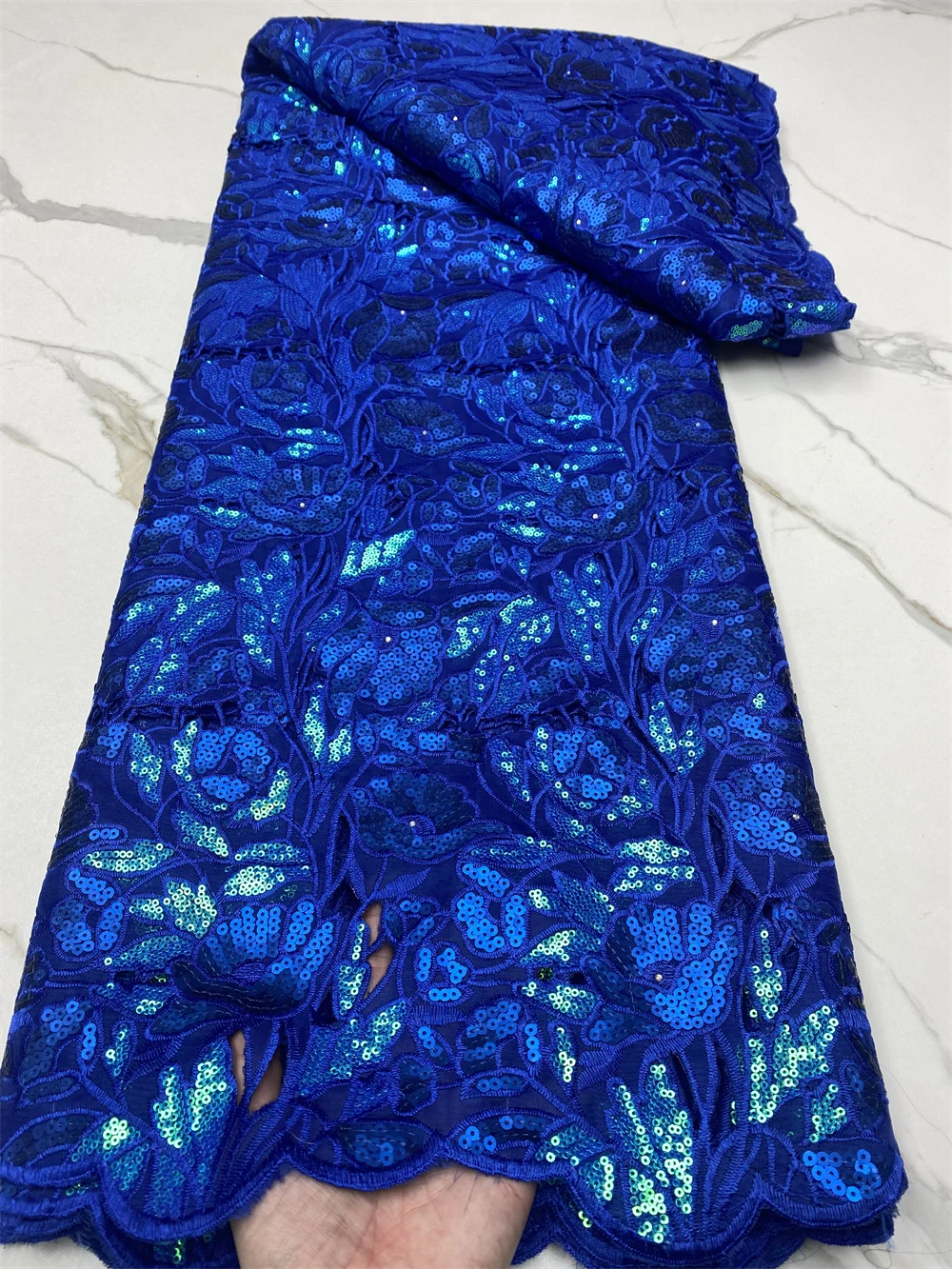 

2022 Organza African Sequin Cut Holes Lace Fabric 2022 High Quality Nigerian French Lace Fabric With Beads For Party Dress 4783B