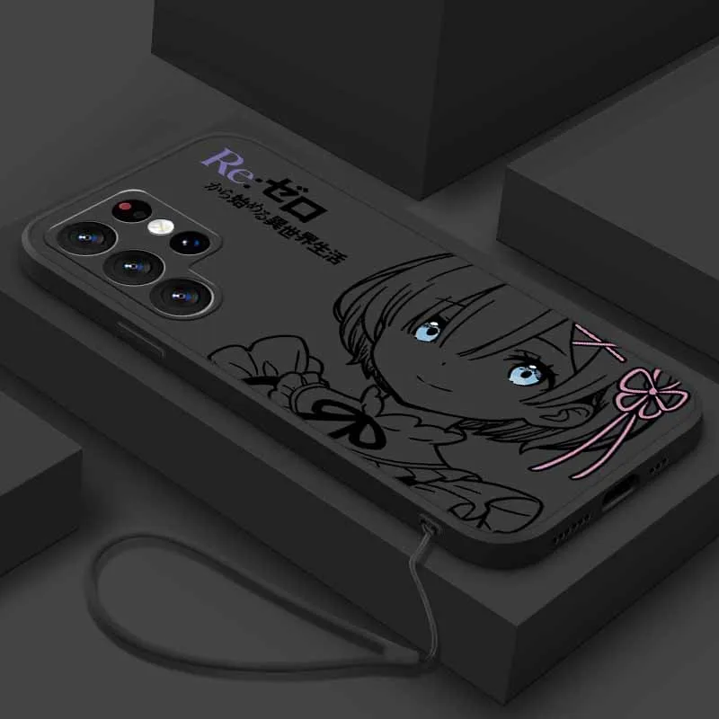 Rem Emilia Cute Pictures Phone Case with Liquid Left Rope - Enhanced Protection Cover