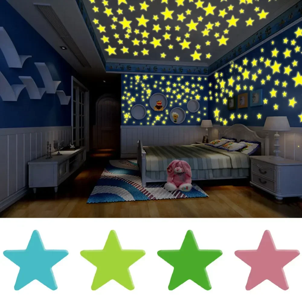 Wall stickers 50X Glowing 3D Stars Glow in Dark on Wall Stickers Kids Baby Room Bedrooms Ceilings Home Decor Fluorescent Pentagram Wall Paper