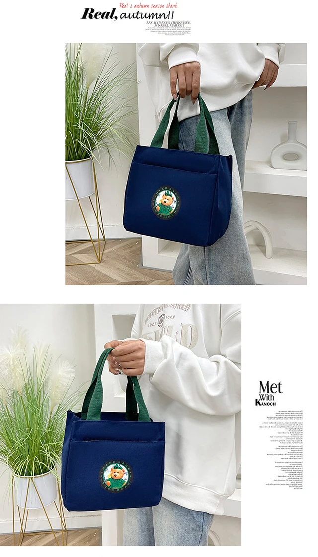 Modische Oxford-Stoff-Lunchtasche mit integrierter Isolierung und Reißverschluss, tragbare Handtasche für Bento-Box, Picknick – Detail 17