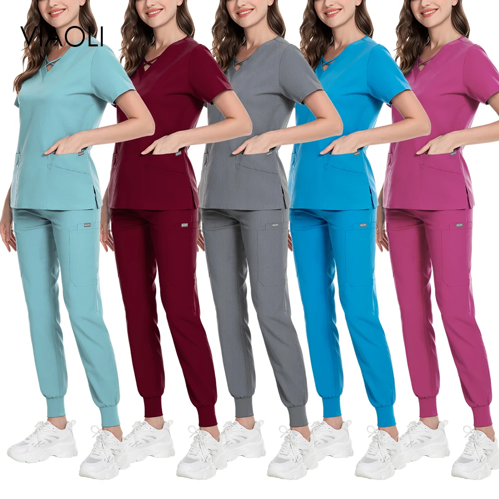 

Dentist Uniform Medical Scrubs Tops+jogger Pant Women Men Scrub Workwear Health Service Surgery Nursing Work Clothes Spa Uniform