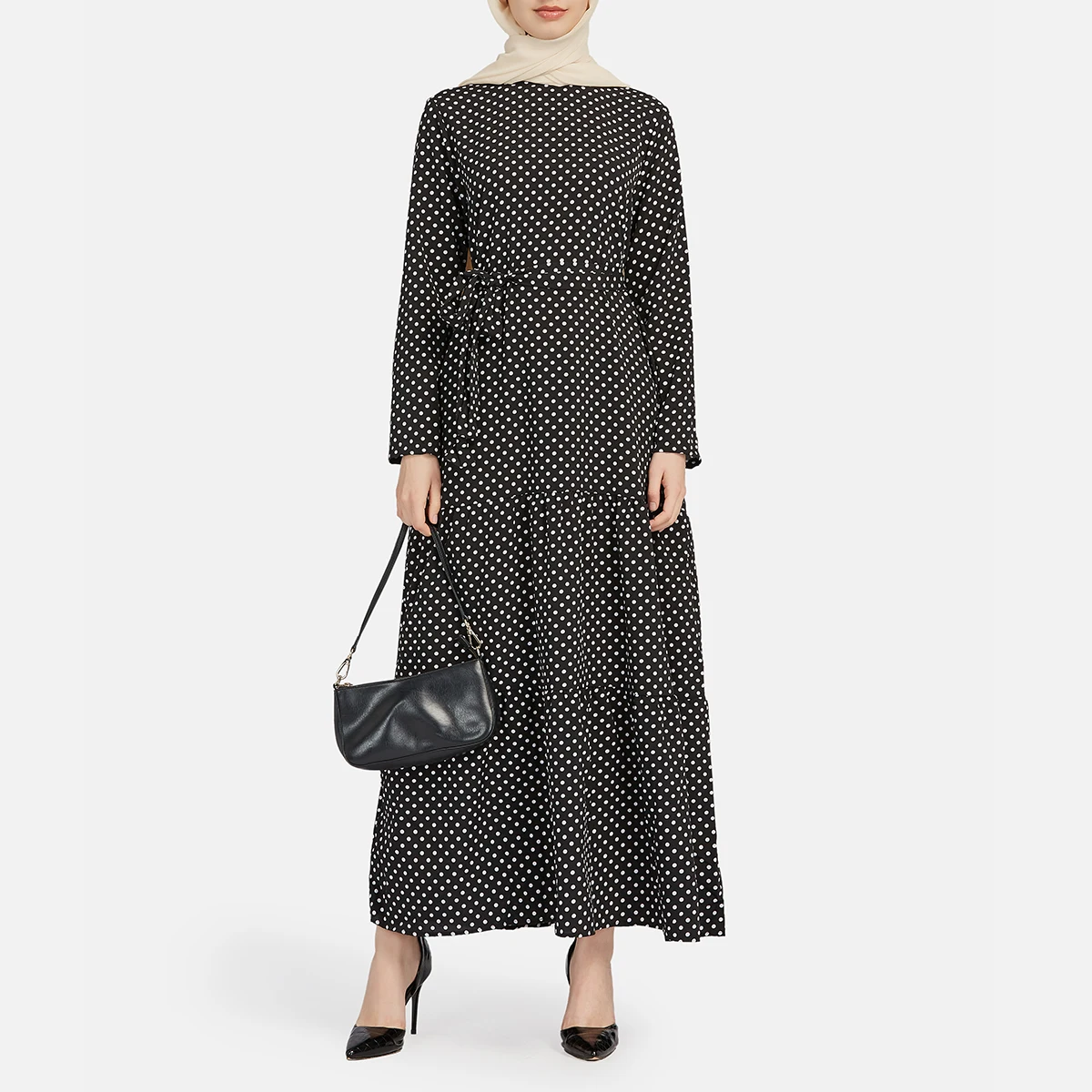 Polka-dot Long Sleeve Dress Muslim Islamic Women Caftan Marocain African Fashion Summer Sundress Party Evening Dresses Abaya
