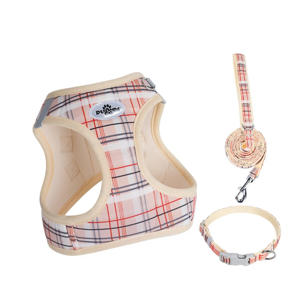 Adjustable Plaid Pet Leash And Collar Set For Cats And Dogs_voghion.com
