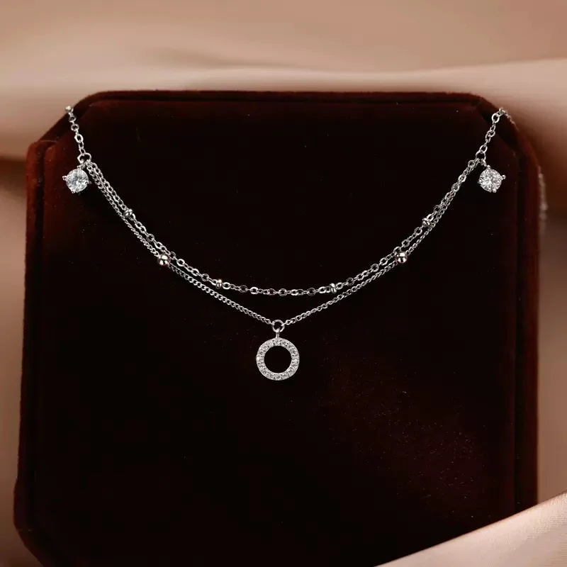 Anklet Bracelets Silver Anklets Ankle Chain 925 Sterling Silver Double Layer Design Foot Chain Tassel Zircon Women's Fine Chain Fashion Overlay Exquisite Foot Jewelry