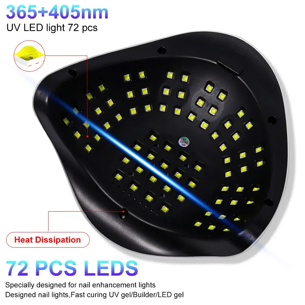 72LED UV 네일 아트 램프 전문가용 고출력 네일 드라이어 센서 내장 빠른 경화 젤 네일 폴리쉬 건조 램프 네일 살롱 도구