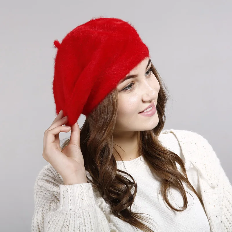 女性の冬の帽子,模造ウサギの髪,新しい冬のウールの帽子,厚くて暖かい 