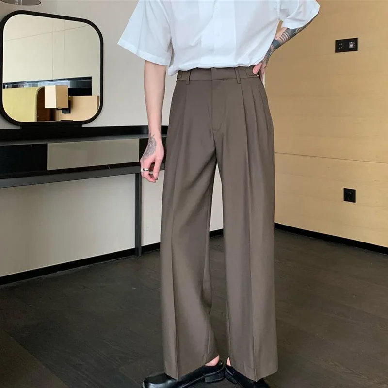 Vintage Solid Color Youth Men's Business Pants Classic Zipper Button Straight Cylinder Casual All-match Trousers,men dress pants