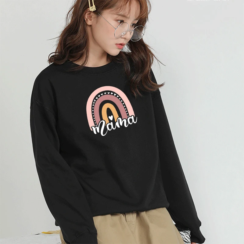 Women Fashion Pullovers Beauty Girls Rainbow Mama Print Casual Ladies Sweatshirts Female O Neck Tops Loose Long Sleeve Clothes |