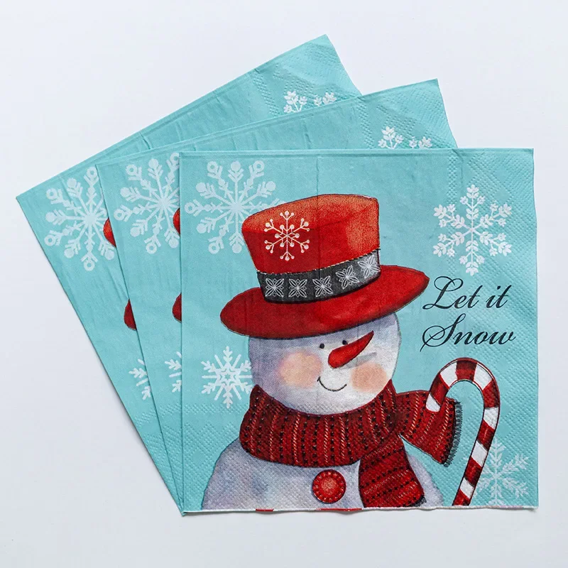 10/20pcs 33*33cm 2-Ply Christmas Snowman Printed Paper Napkins Party Decorative Paper Placemats Butterfly Bone Bart
