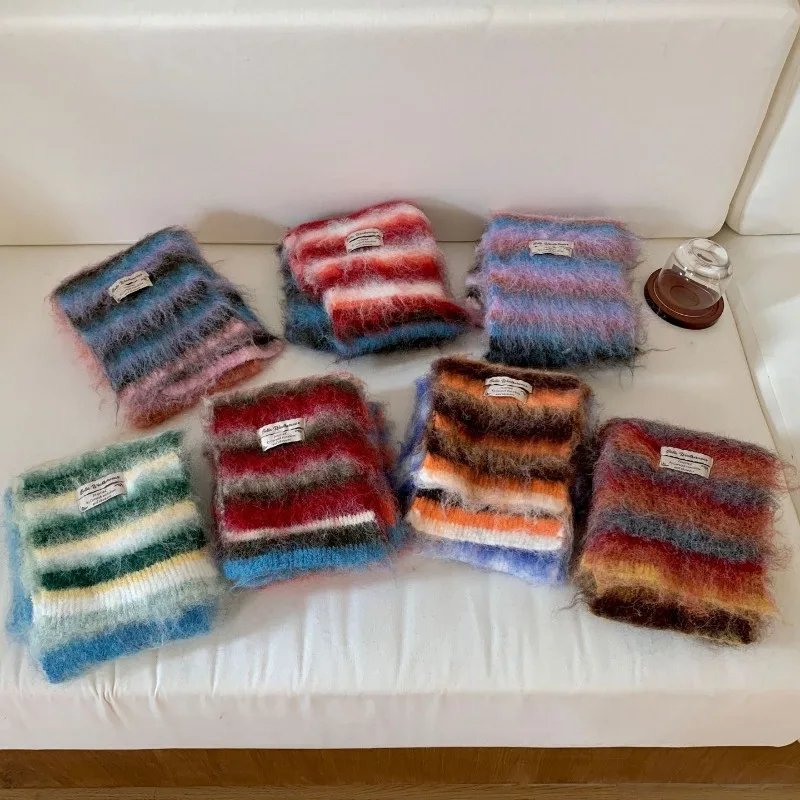 New Korean Stylish Graduated Color Striped Women Men Scarf Thick Thermal Knitted Female Scarves Fashion Design Decorate Muffler - Image 6
