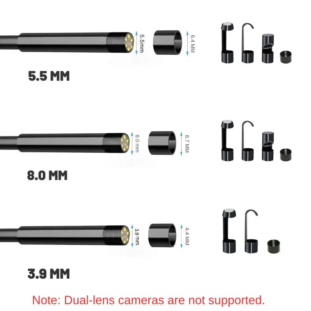 Hook Magnet Side View Mirror Protective Cap Set for 5.5mm 8mm Lens Endoscope Camera Borescope Accessories with Screw Thread 6