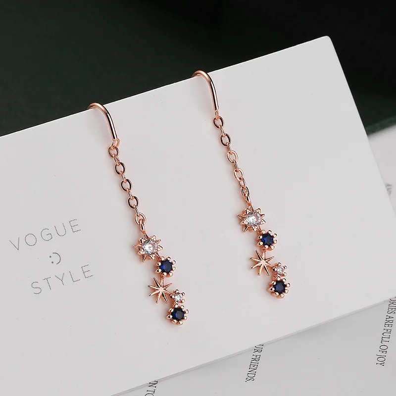 Drop Earrings Asymmetrical Blue Starry Star Female Dazzling Micro-inlaid Zircon U-shaped Fashion Jewelry