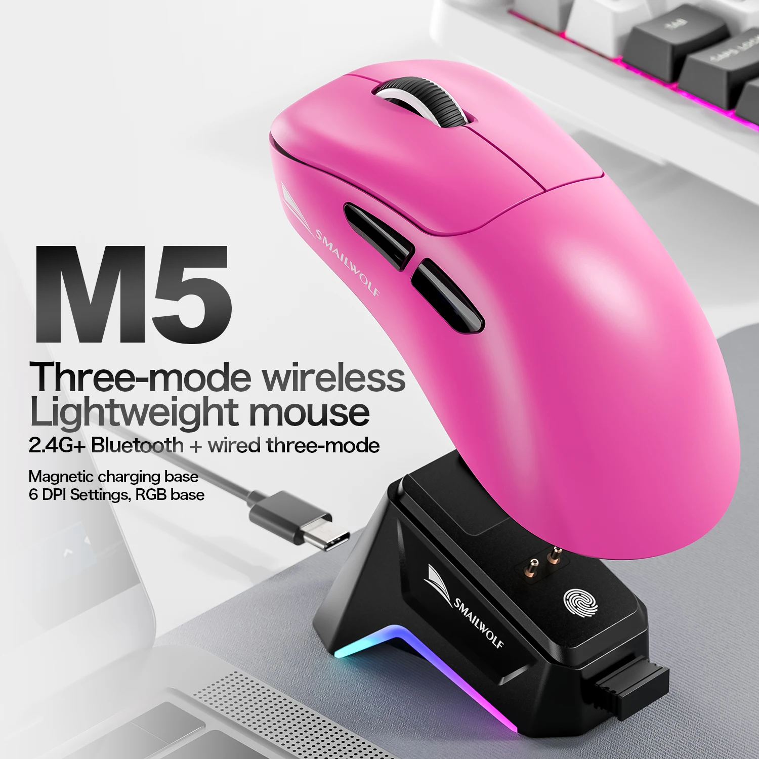 SMAILWOLF M5 Bluetooth Wireless Lightweight Gaming Mouse with Magnetic Charging
