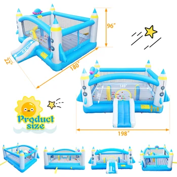Kids Inflatable Bounce House With Long Slide Bouncing Area Basketball Hoop Heavy Duty Oxford Fabric Family Backyard Bouncy Castl 6