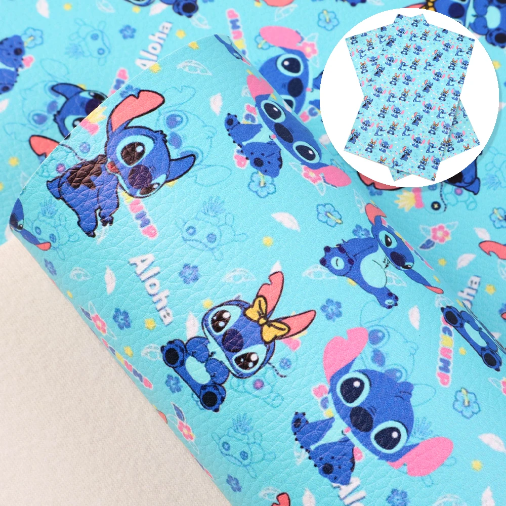 Cartoon Print Lychee Texture Faux Leather Sheet Lilo and Stitch Synthetic Leatherette Vinyl Fabric for DIY Accessories leather fabric,vinyl sewing fabric,vinyl fabric