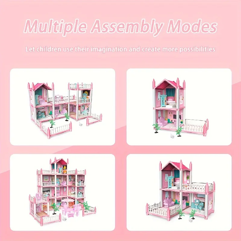 Children's Music Doll House Assembly Villa House 3D DIY Dream Princess Castle Villa Assembly Doll House Set Toy Girl Family Toy