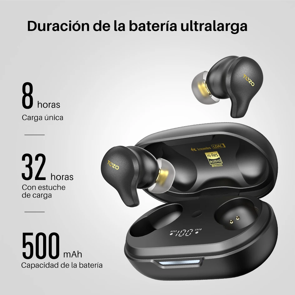 TOZO-auriculares inalámbricos A2 con Bluetooth 5,3, miniaudífonos  intrauditivos con micrófono incorporado, Sonido Envolvente y estuche de  carga