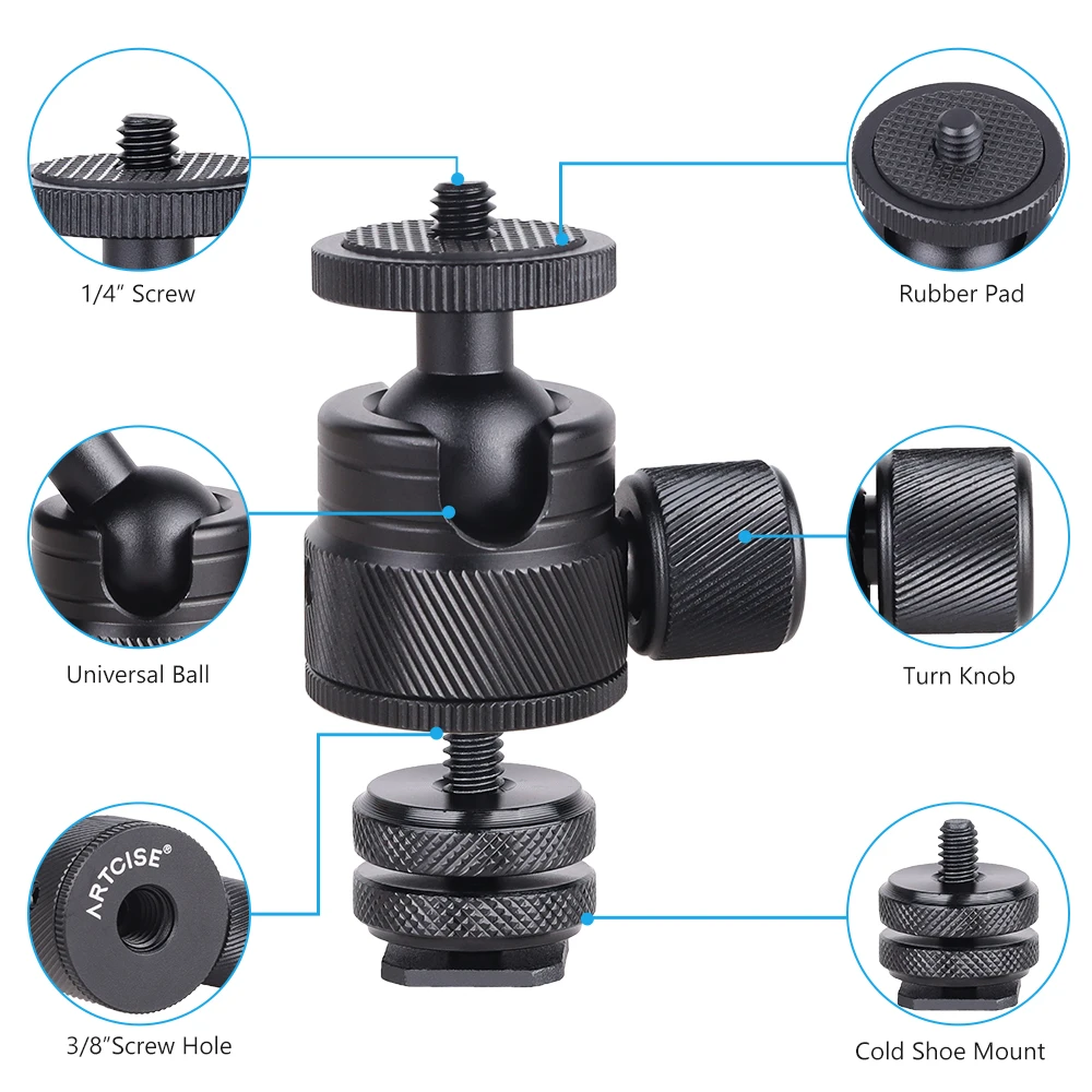 Portable Aluminum Alloy 360 Degree Double U-Groove Design Ballhead for Phone Camera Max Load 3kg tripod ball head