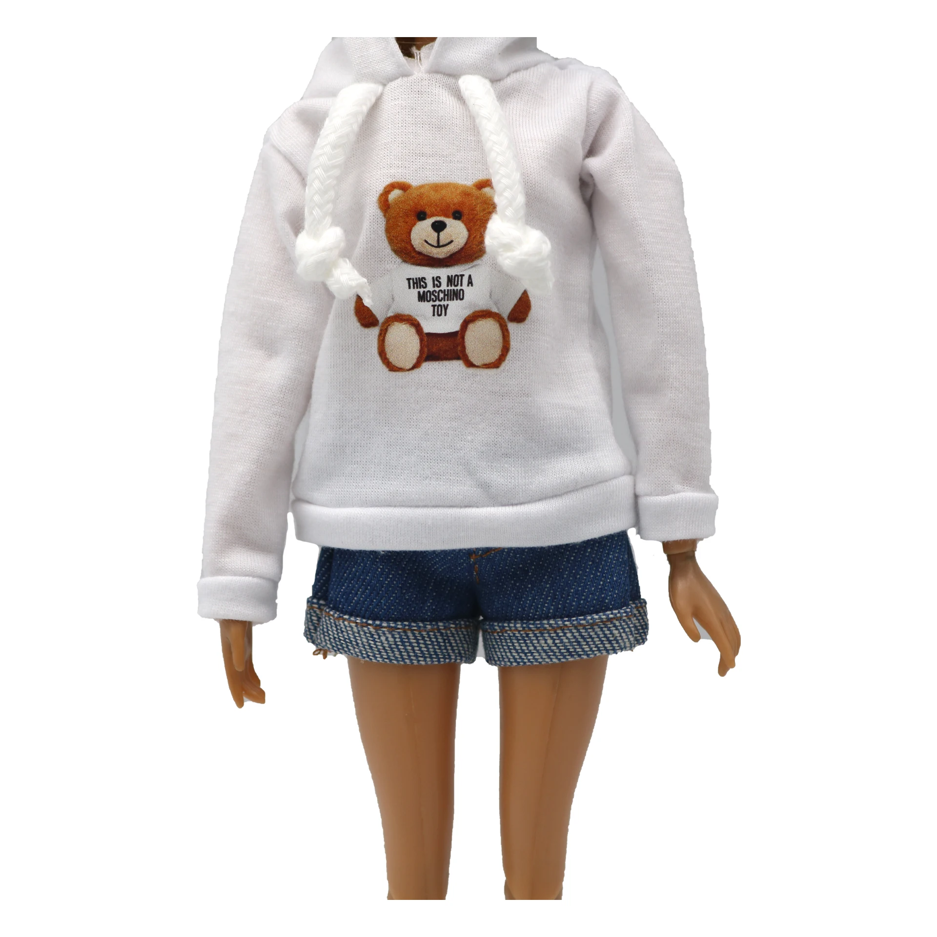 New 30cm 1/6 Doll jeans shorts long sleeves bear print hoodie set Daily Wear Clothes for Barbies doll Accessories