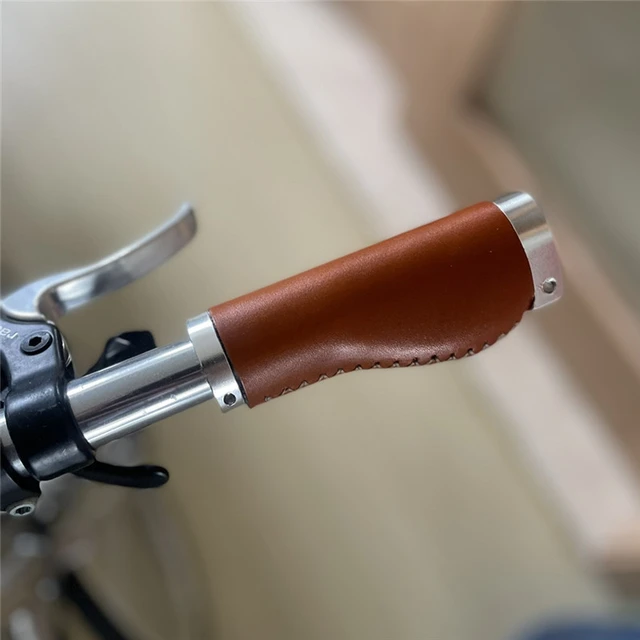 Poignées de guidon vélo en cuir véritable marron