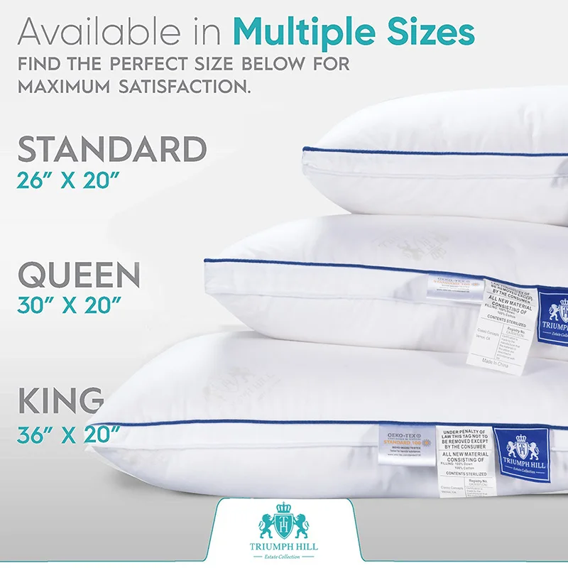 NEW 100% White Goose Down Triple Layer Pillow Cotton Shell Custom Size Cushion Feather Core Use All Season 6