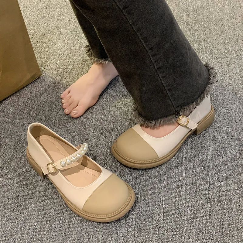 2023 Spring New Women's Leather Shoes Fashion Pearl Design Korean Version of Mary Jane Casual Loafer Flat Women's Shoes