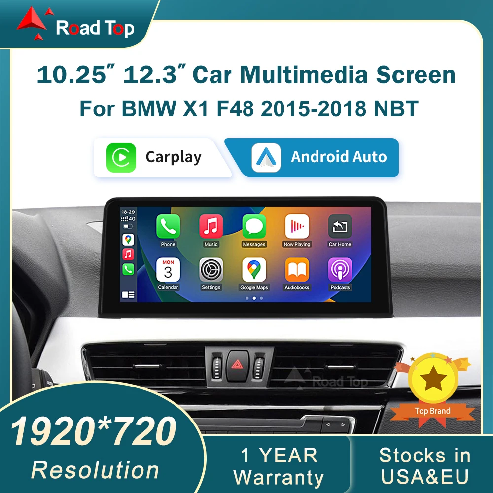 RoadTop 12.3 'RT 무선 Carplay 차량용 멀티미디어 터치 스크린 BMW X1 F48 2015-2017 NBT iDrive 안드로이드 Auto Head Unit