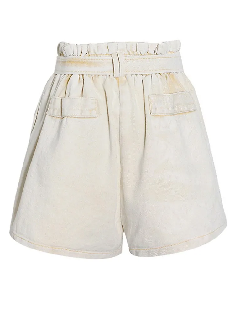 BPN casual patchwork belts shorts for women high waist solid loose wide lege short pants female fashion clothing