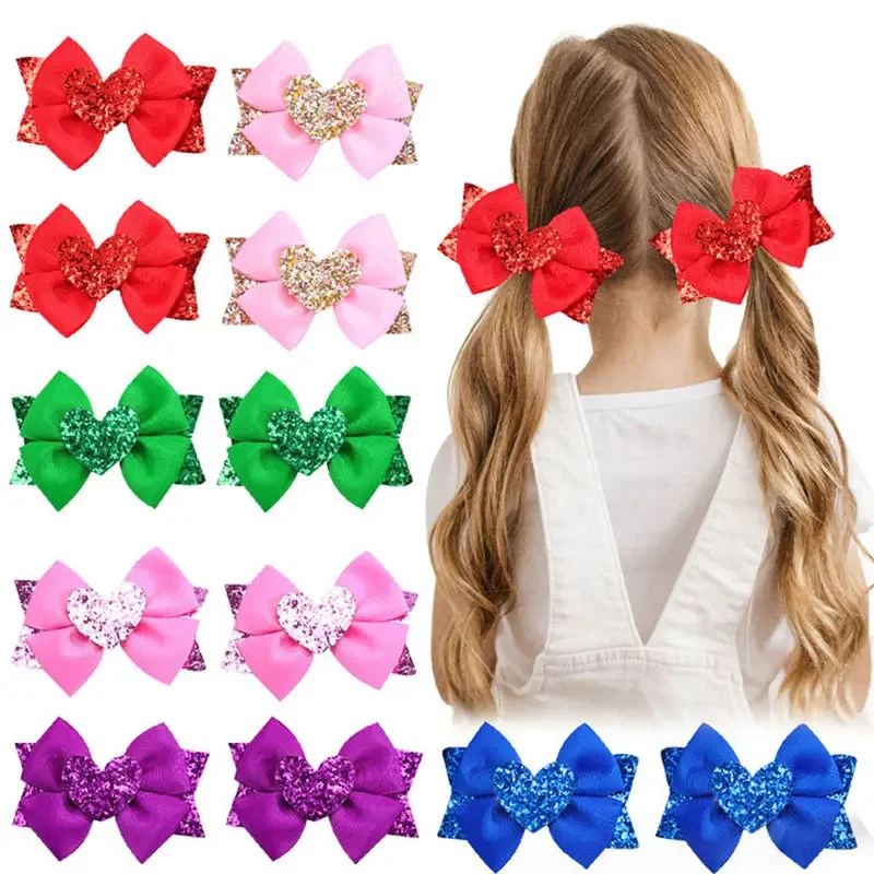 

2pcs Valentine's Day Sparkly Bow Hairpins Sweet Ribbon Barrettes Kids Glitter Hair Bowknot Clips Children Hair Accessories