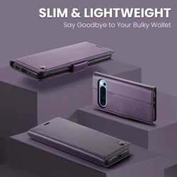 Premium Wireless Charging Leather Flip Wallet Case with Card & Cash Holder - Google Pixel 8 Pro (PURPLE)