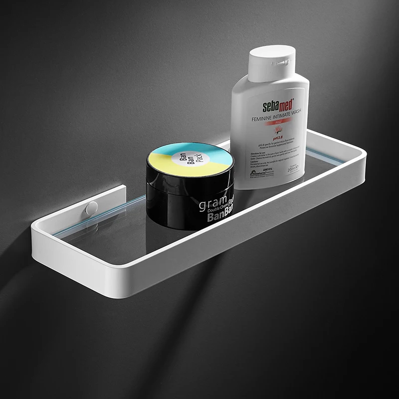 

Bathroom Shelf Shower Shelf Wall Mount Storage Tempered Glass Bathroom Shampoo Organizer Rack Bathroom Accessories White Color