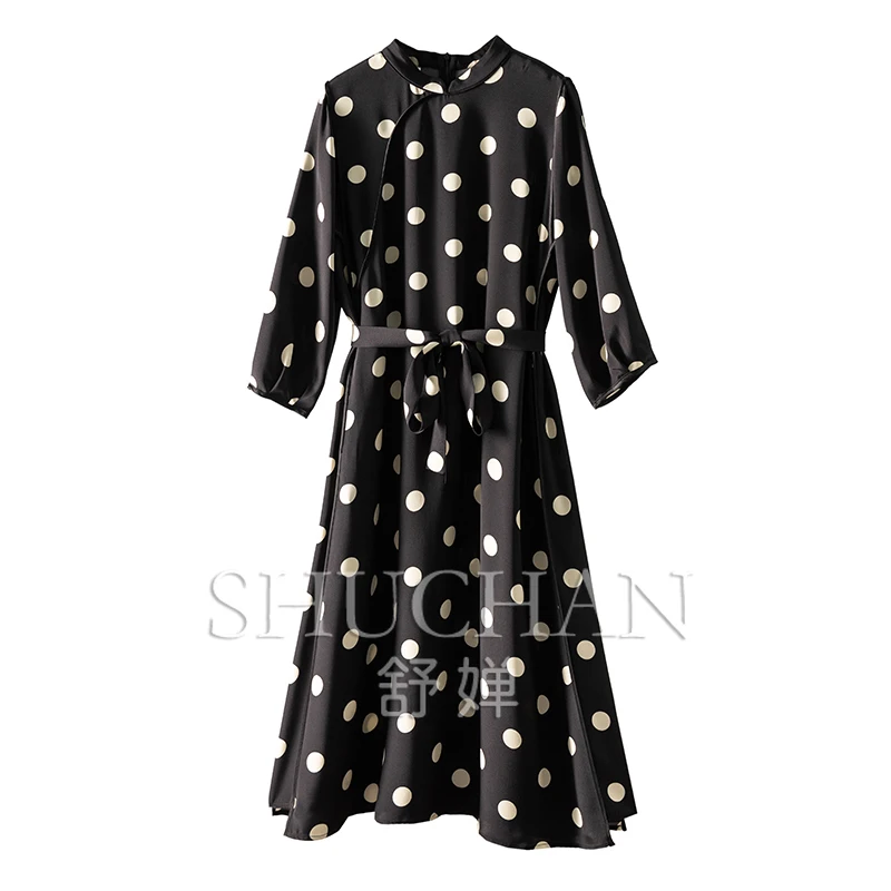 

dot print 96% natural silk dress women high quality 2024 new vestidos elegantes para mujer dress for women