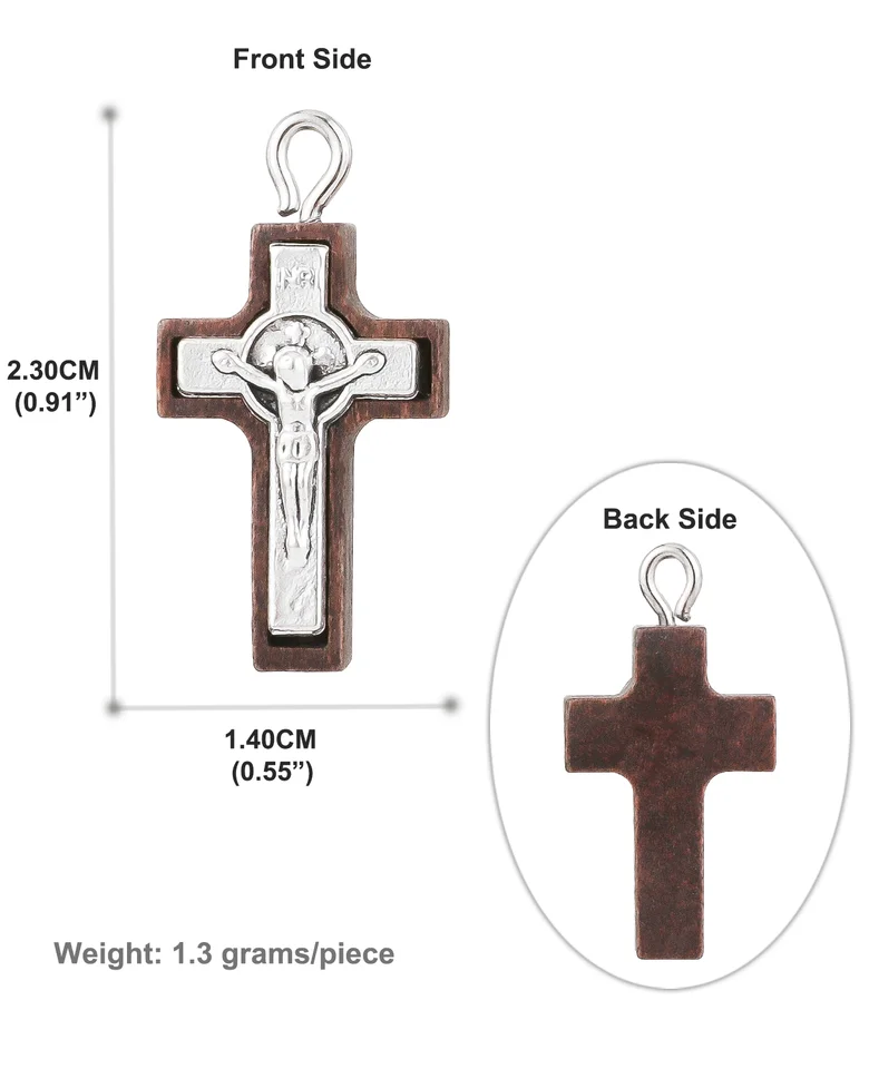 90 Crocifissi In Legno Con Catene – Mini Croci Dipinte A Mano 4,1 Cm – Per Collane, Fai Da Te, Regali Religiosi, Battesimo E Comunione