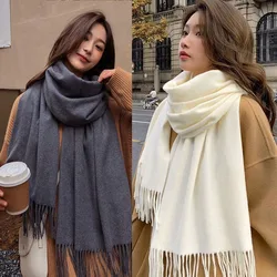 Luxurious Women's Black Checkered Cashmere Wool Scarf - 200x70CM (2PCS - Dark Gray White)