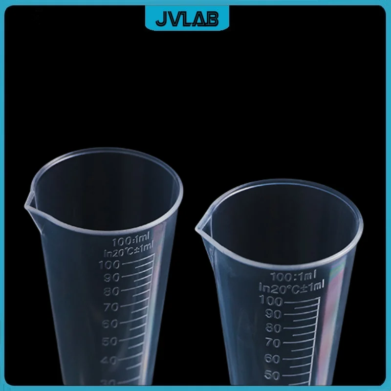 5pcs 100mL Clear Conical Plastic Graduated Laboratory Measuring cup PP Triangle measuring cylinder baker of laboratory supplies