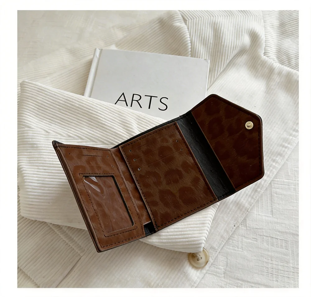 Modische Kartenhalter-Geldbörse mit Leopardenmuster für Damen, PU-Leder, schlankes Dreifach-Portemonnaie, Münzfach, Kreditkartenetui mit mehreren Fächern, Mini-Clutch-Tasche – Detail 21