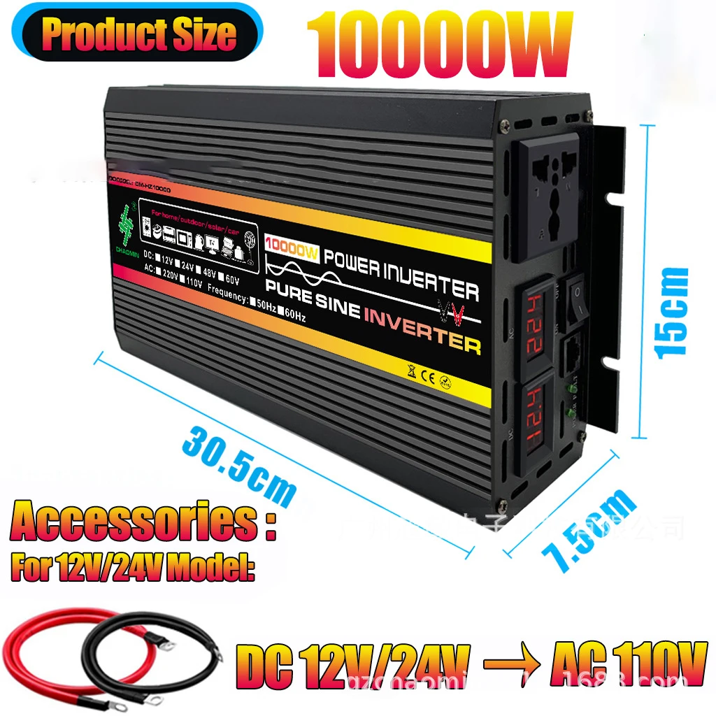 순수 사인파 인버터, 12000W, DC12V, 24V, 48V, AC 220V 전력 인버터, 태양광 시스템, 가정 및 야외용 자동차 인버터
