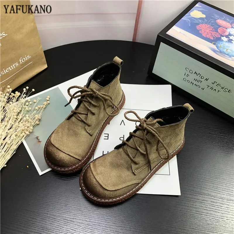 

Retro Original Japanese Big Head Doll Shoes Thick Sole Lace-Up Casual Short Boots Women Boots Mori Girl Literary Ankle Boots