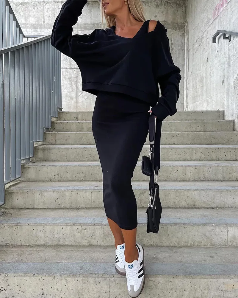 

2024 Spring Two Piece Set Women V-neck Hoodie Vest Dress Suits Solid 2 Piece Sets Womens Outfits Tracksuit Autumn Winter Clothes