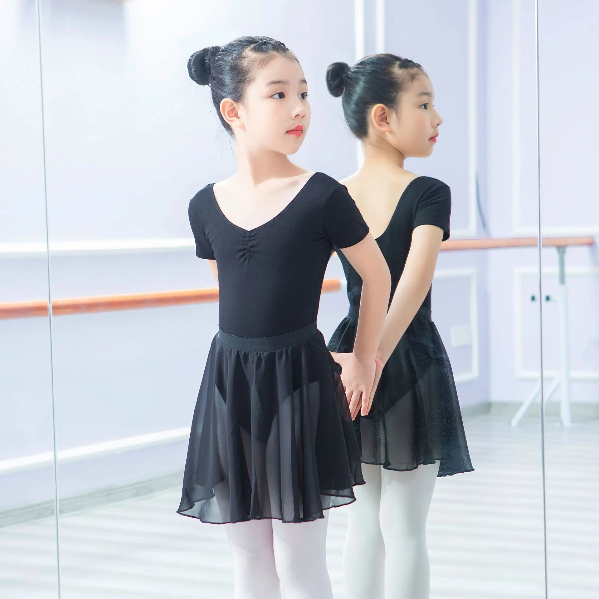 Kids Toddlers ballet dance skirts Pink Black Chiffon Tutu Skirt Gymnastics Practice Dance One piece Uniforms for Girls