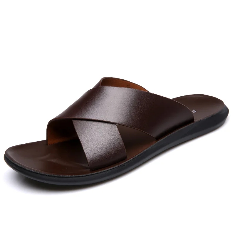 Sandals for Men Genuine Leather Non-slip Beach Flats
