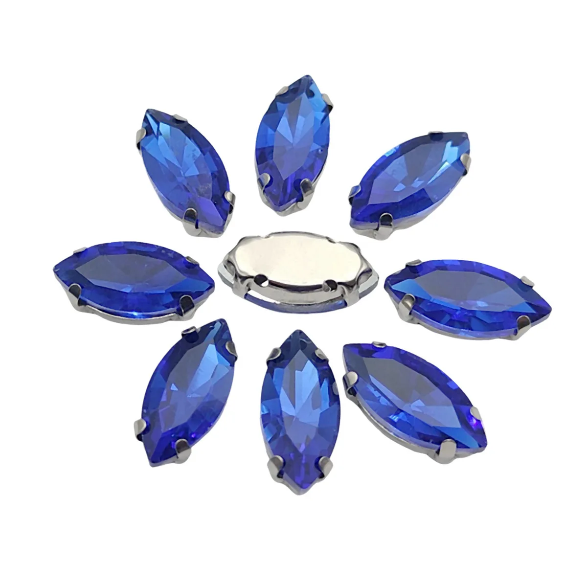Elegant Marquise Sew-On Rhinestone Crystals with Silver Metal Base