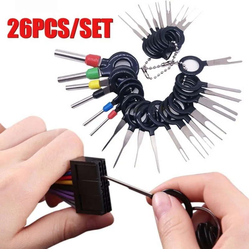 11-26pcs Car Terminal Removal Repair Tools Electrical Wiring Crimp Connector Pin Extractor Kit Keys Automotive Plug Pullers