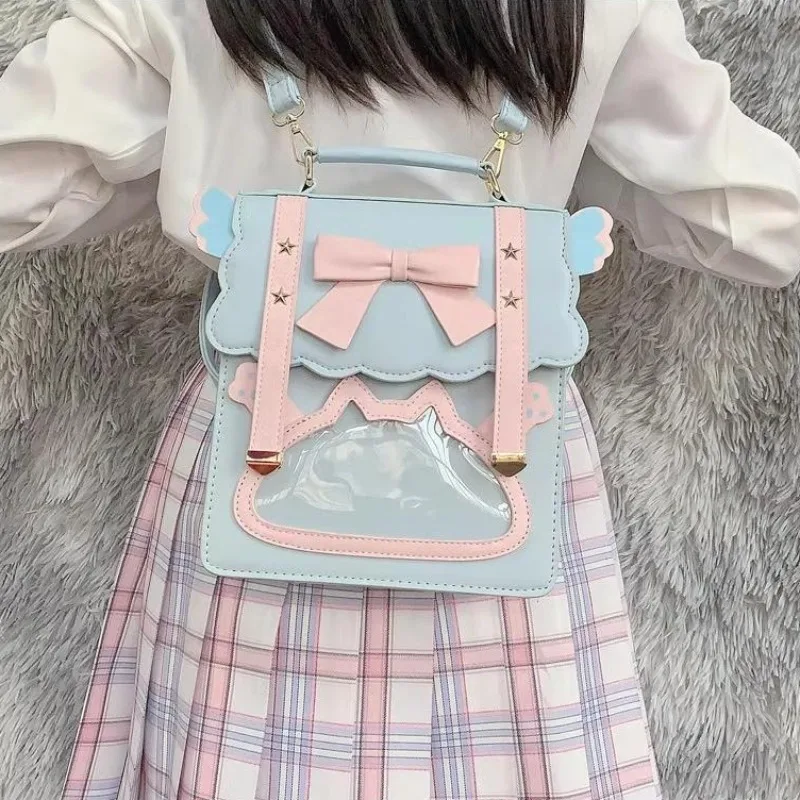 

Xiuya Cute Sweet Shoulder Bag for Women Bow Contrast Color Lolita Jk Square Student Small Backpack Casual Leather New Backpack