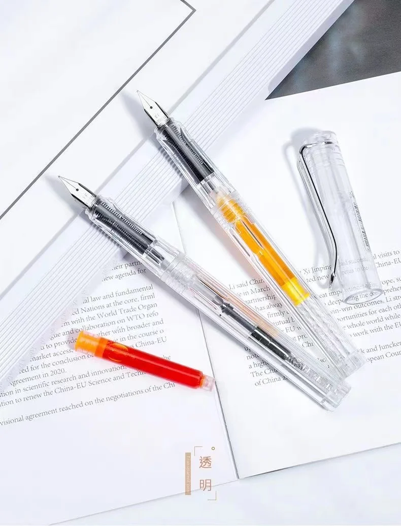 Transparent pen +10 color ink sac, pen can replace ink sac, transparent no printing style ins high appearance level correction p 3