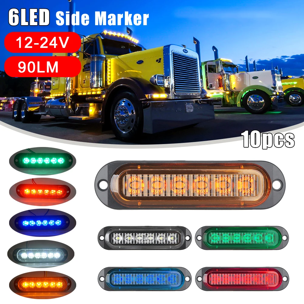 

10PCS Universal 12V-24V Car Side Marker 6LED 2835 LED Trailer Side Indicator Lamp Yellow/White/Red/Green/Blue For Truck Pickup