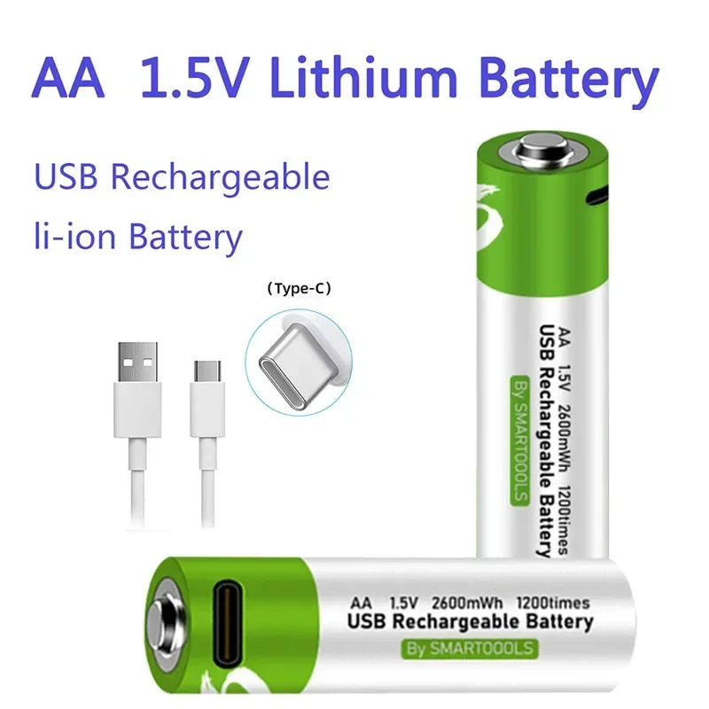 

New 1.5V 2600mAh AA USB Lithium Rechargeable Battery For Remote Control Mouse Electric Toy Shaver Small Fan MP3+ TYPE C Cable