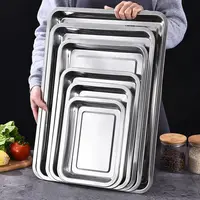304 Stainless Steel Barbecue Tea Storage Serving Trays Rectangle Steamed Rice Sausage Plate Grill Meat Restaurant Metal Utensils 1