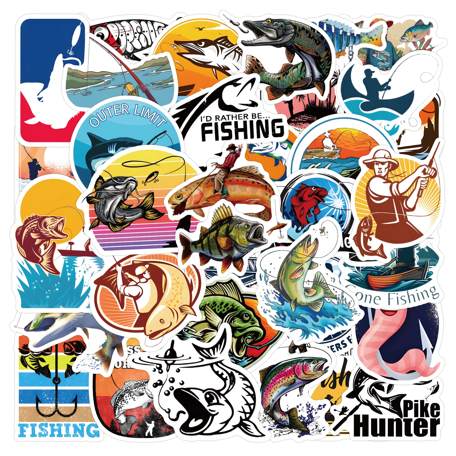 Decorative Stickers 10/30/60pcs/Pack Fishing Stickers For Skateboard Motorcycle Etc