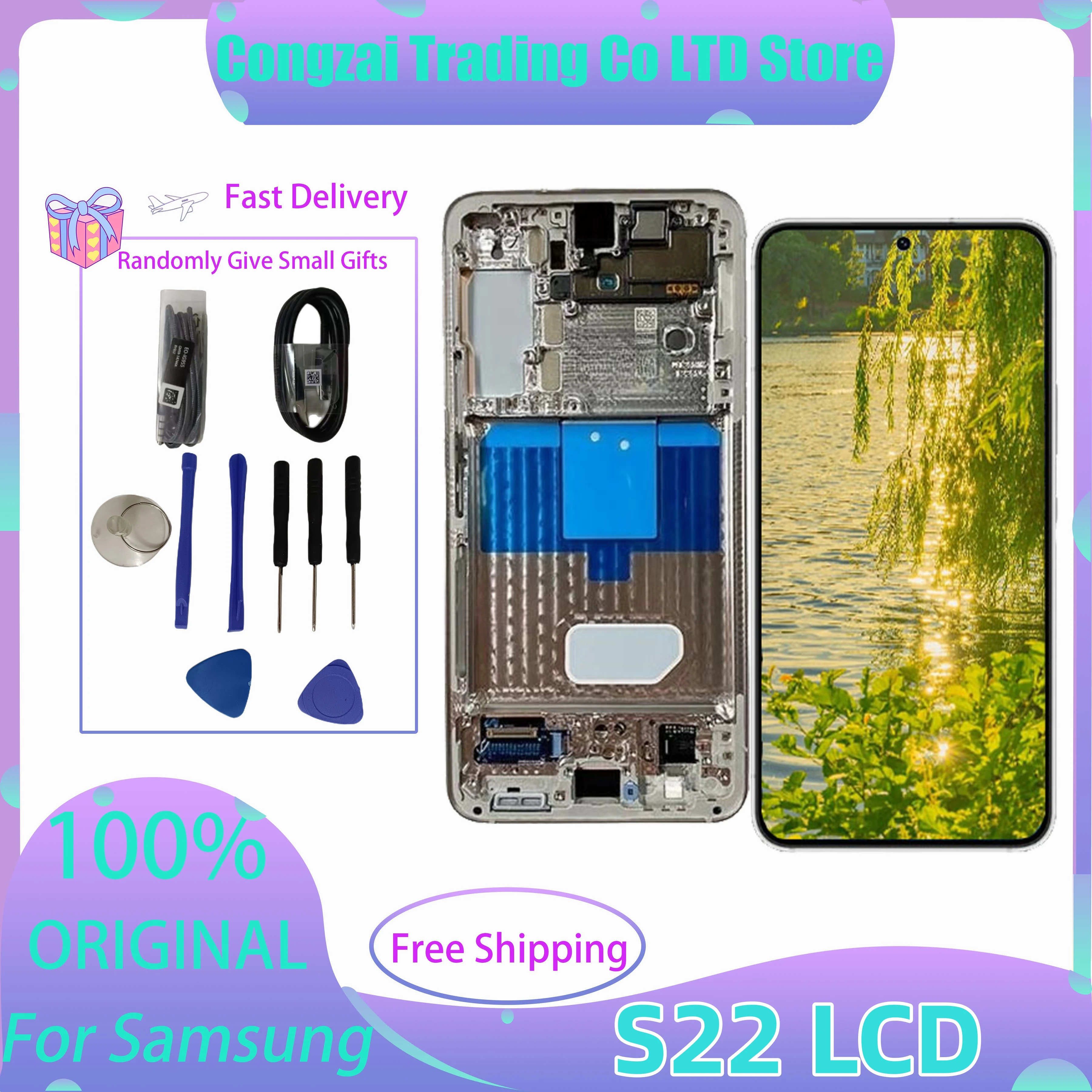 

Original Super Amoled For Samsung S22 5g S901 901b S901b/DS Display Touch Screen Digitizer Assembly S22 Lcd With Back Cover